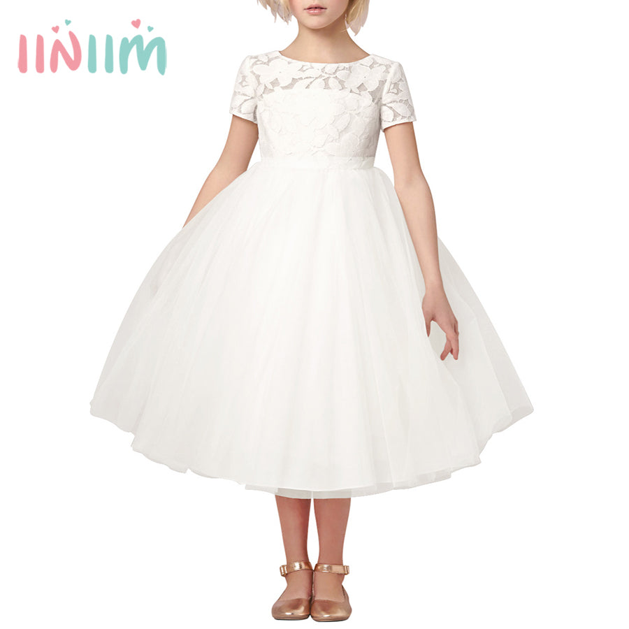 iiniim Brand New Flower Girl Dresses White Ivory Real Party Pageant Communion Dress Little Girls Kids Children Dress for Wedding