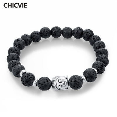 CHICVIE Natural Stone Bead Buddha Bracelets for Women Men Silver Black Lava Love Jewelry With Stones Femme Meditation Bracelet
