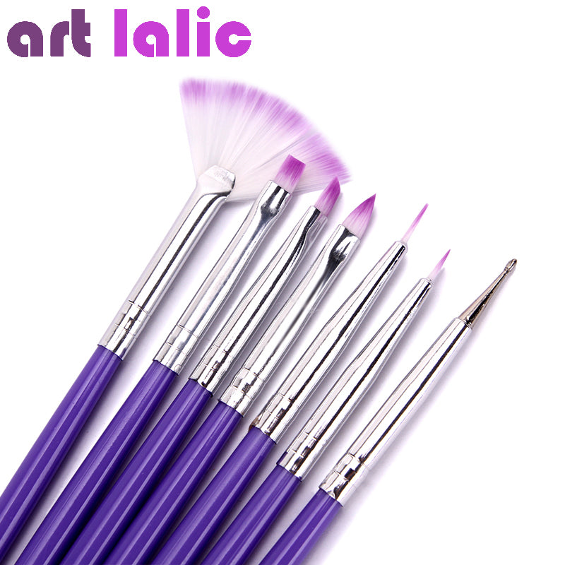 Purple Nail Art Design Brush Manicure For Painting Dotting Tool Brushes Pen Set 7PCS