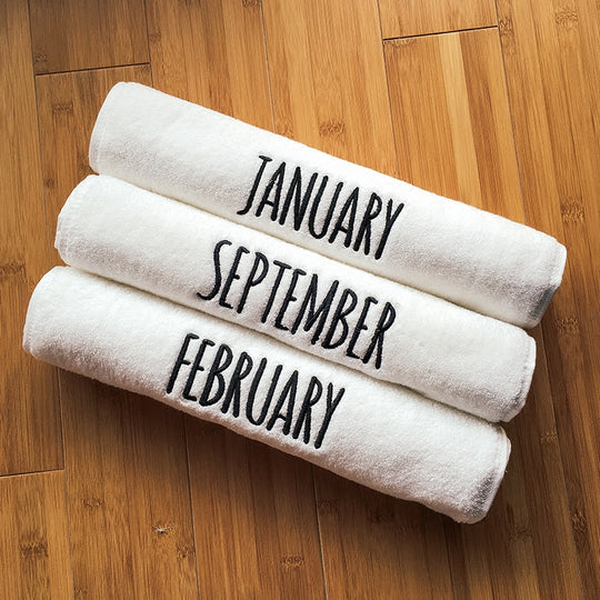 Embroidered Name of the Month 100% Cotton Bathroom Towels