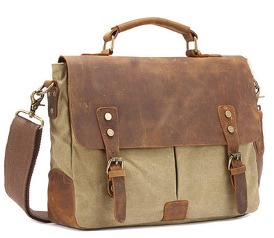 Vintage Leather and Canvas Mens Briefcase Business Portfolio Messenger Bag