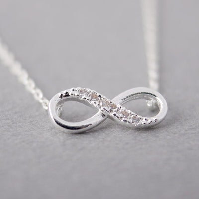 Shuangshuo Tiny Infinity Crystal Pendant Necklaces for Women Choker Lucky Number Eight Geometric Silver Long Chain Necklace