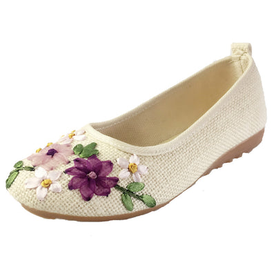 Vintage Embroidered Women Flats Flower Slip On Cotton Fabric Linen Comfortable Old Peking Ballerina Flat Shoes Sapato Feminino