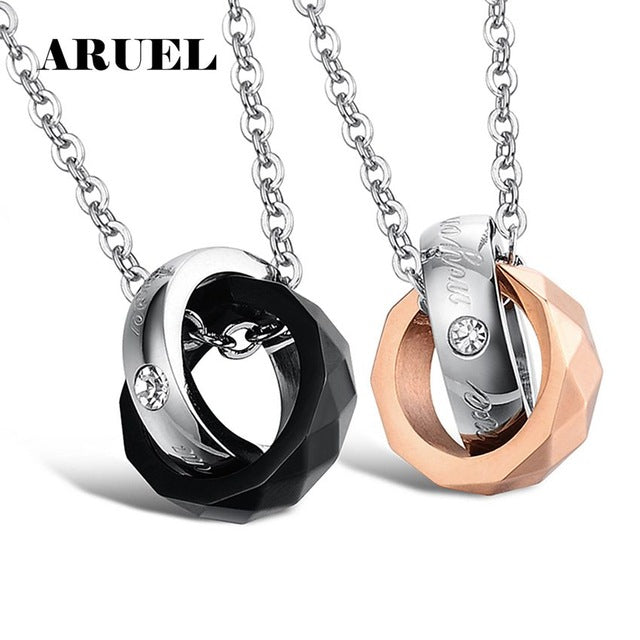 ARUEL Classic Couples Necklace Wedding Jewelry Stainless Steel Crystal Necklaces Pendants Women Men Lovers' Promise Bijoux Gifts