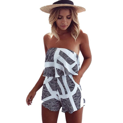 ELSVIOS Women Rompers   V Neck Spaghetti Strap Backless Loose Printing Jumpsuits Casual Summer Beach Playsuits Overalls