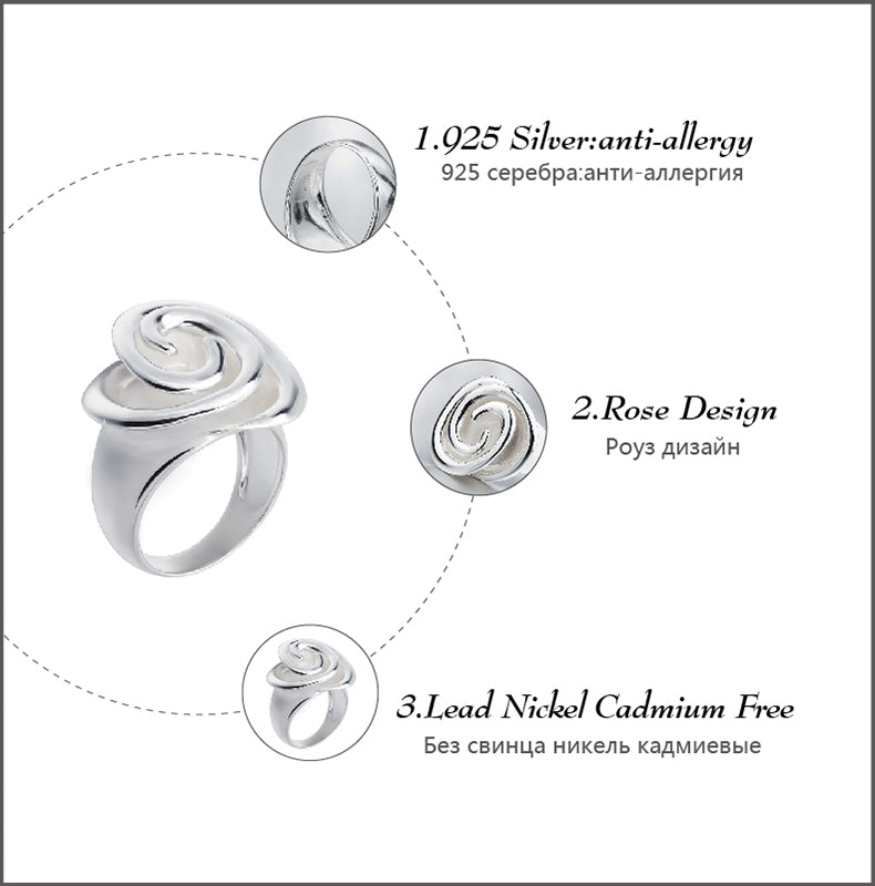 SA SILVERAGE Real 925 Sterling Silver Rose Wedding Rings Flower Fine Jewelry 925 Sterling-Silver-Jewelry Ring for women