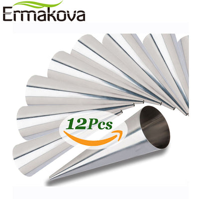 ERMAKOVA Set of 12 Large Size Stainless Steel Pastry Cream Horn Moulds Conical Tube Cone Pastry Roll Horn Mould Baking Mold Tool