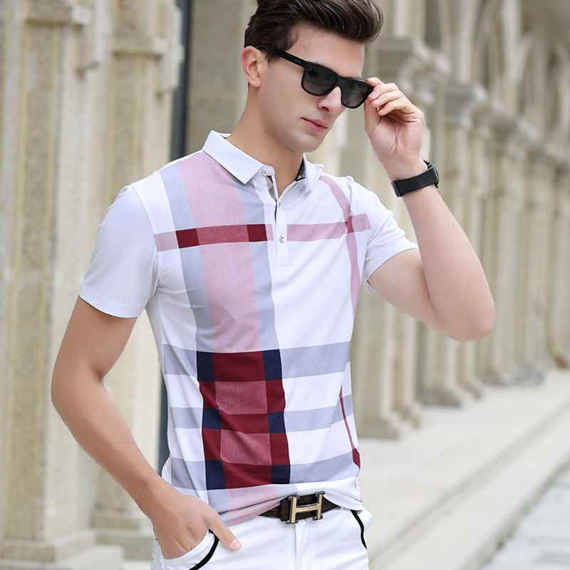 Men's Casual Plaid Cotton Polo Shirt