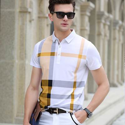 Men's Casual Plaid Cotton Polo Shirt