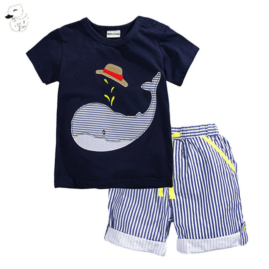 BINIDUCKLING New Summer Kids Clothes Children Clothing Baby Boy Set Toddler Baby Boys Clothing Set Cotton Striped Shorts