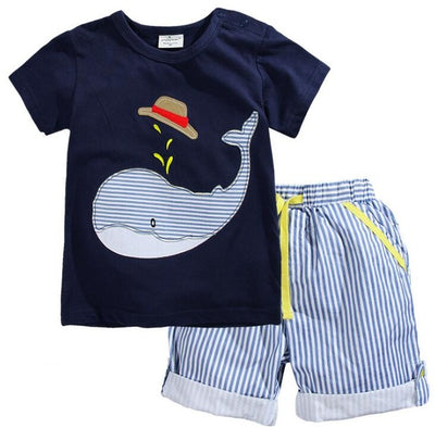 BINIDUCKLING New Summer Kids Clothes Children Clothing Baby Boy Set Toddler Baby Boys Clothing Set Cotton Striped Shorts