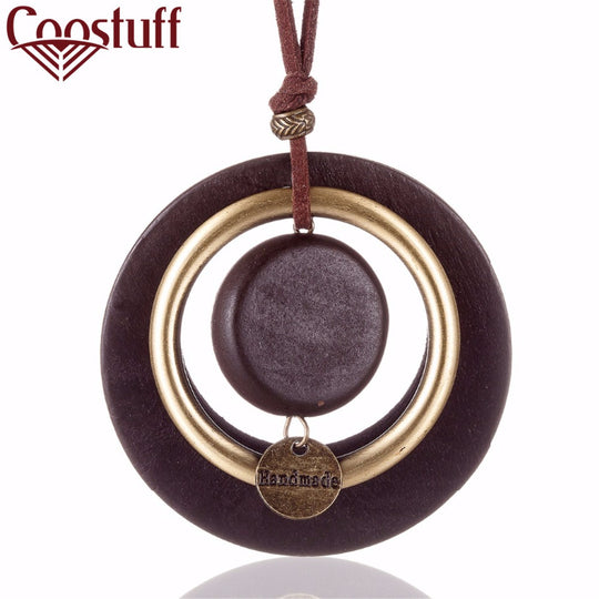 vintage woman choker necklace Fashion Jewelry Wooden pendant "Handmade" Long necklace for women collares mujer kolye