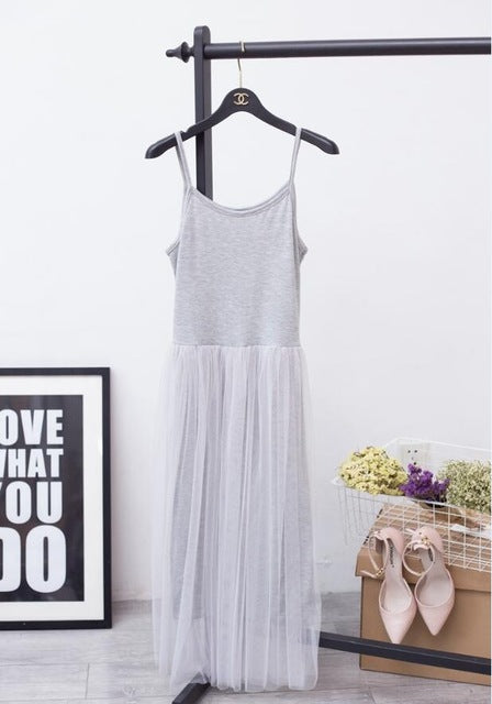 [CHICEVER]   Off Shoulder Summer Women Dress Female Loose Spaghetti Strap Mesh Ladies Party Dresses New Clothing