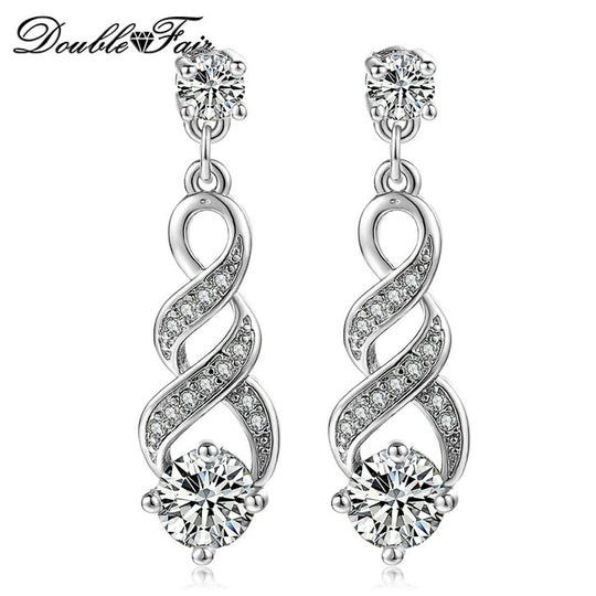 DoubleFair Four Claw 6mm Cubic Zirconia Drop/Dangle Wedding Earrings Rose Gold / Silver Color Jewelry For Women DFE544 DFE725