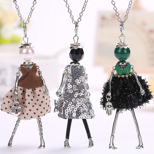 YLWHJJ new women doll cute black long necklaces & pendant dress baby girls maxi necklace brand fashion statement jewelry