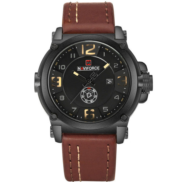 NAVIFORCE Mens Watches Top Brand Luxury Sport Quartz-Watch Leather Strap Clock Men Waterproof Wristwatch relogio masculino 9099