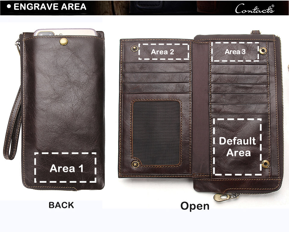 Men Wallet Clutch Genuine Leather Brand Rfid  Wallet Male Organizer Cell Phone Clutch Bag Long Coin Purse Free Engrave