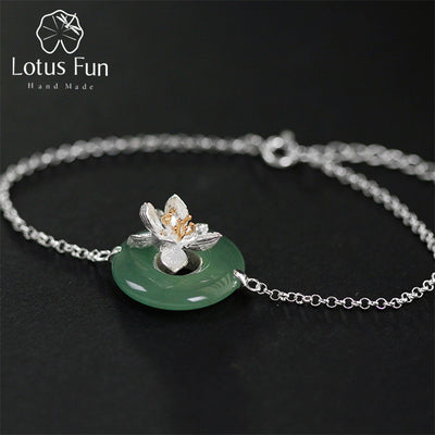 Lotus Fun Real 925 Sterling Silver Natural Stones Creative Handmade Fine Jewelry Lotus Whispers Bracelet for Women Brincos