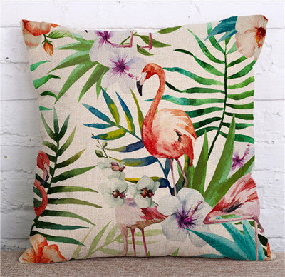 Rainforest Leaves Africa Cotton Linen Tropical Plants Hibiscus Flower Throw Pillow Case Parrot chair/ Sofa Cushion Cover