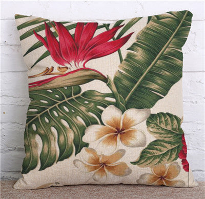 Rainforest Leaves Africa Cotton Linen Tropical Plants Hibiscus Flower Throw Pillow Case Parrot chair/ Sofa Cushion Cover