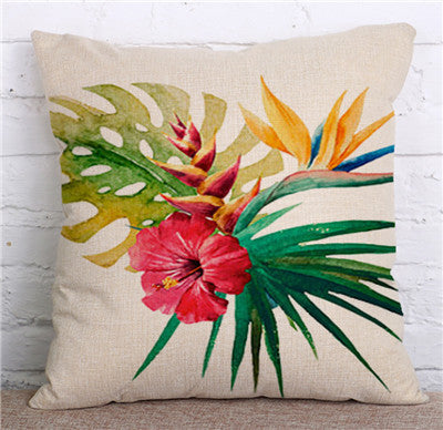 Rainforest Leaves Africa Cotton Linen Tropical Plants Hibiscus Flower Throw Pillow Case Parrot chair/ Sofa Cushion Cover