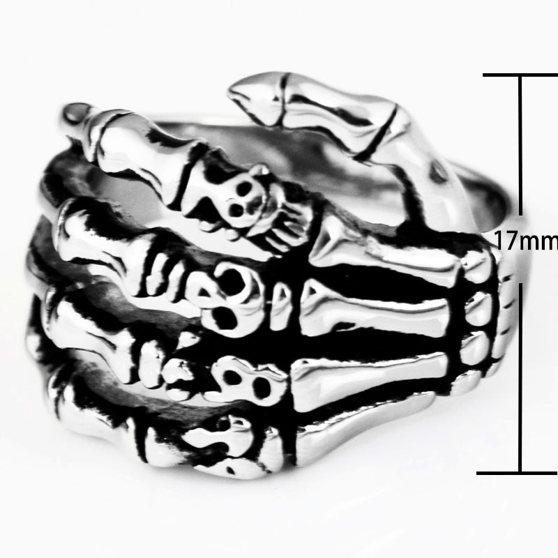 Valily Jewelry Men Ring black Vintage Punk Skeleton Rings Stainless steel Skull Hand Ring Finger Bone Rings for Women gift rings