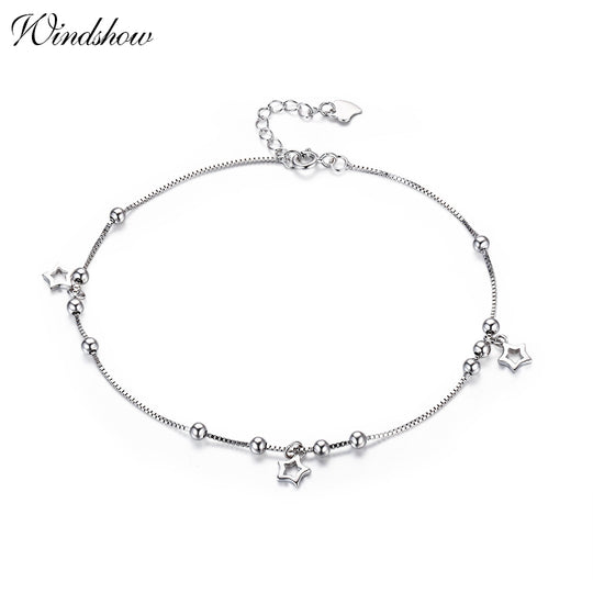 925 Sterling SIlver Box Chain Star Charm Foot Jewelry Anklet for Women Girls Leg bracelet cheville enkelbandje halhal tobillera