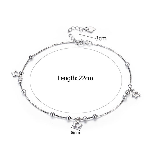 925 Sterling SIlver Box Chain Star Charm Foot Jewelry Anklet for Women Girls Leg bracelet cheville enkelbandje halhal tobillera