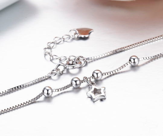 925 Sterling SIlver Box Chain Star Charm Foot Jewelry Anklet for Women Girls Leg bracelet cheville enkelbandje halhal tobillera