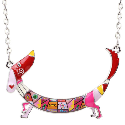 Bonsny Statement Maxi Metal Chain Enamel Pet Choker Dachshund Dog Necklace PendantCollar New Animal Jewelry For Women Girl