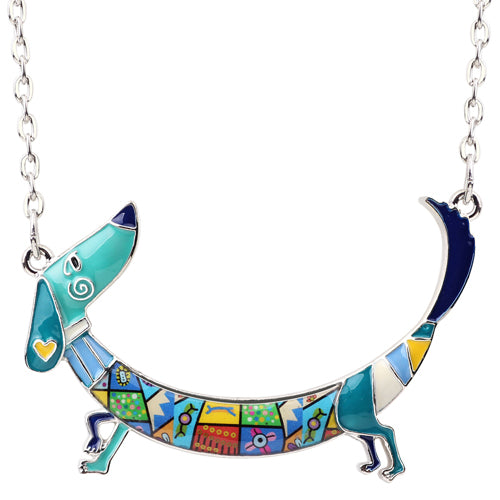 Bonsny Statement Maxi Metal Chain Enamel Pet Choker Dachshund Dog Necklace PendantCollar New Animal Jewelry For Women Girl