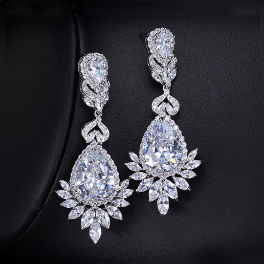 CWWZircons Elegent Evening Dinner Part Wedding Jewelry Luxury Long CZ Crystal Big Drop Dangle Earrings For Brides CZ055