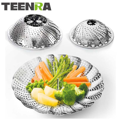 TEENRA 1Pcs 9/10.5 inch Stainless Steel Folding Vegetable Steamer Basket Collapsible Food Steamer Pot Bowl Fruit Basket Cookware