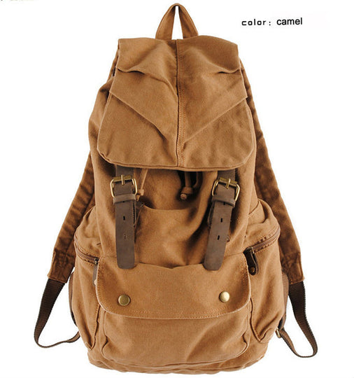 Fashion Vintage Leather military Canvas backpack Men's backpack school bag drawstring backpack women bagpack male rucksack