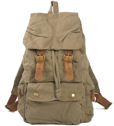 Fashion Vintage Leather military Canvas backpack Men's backpack school bag drawstring backpack women bagpack male rucksack