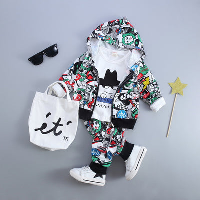baby boys clothing sets Autumn cotton hoodie + trousers + white shirt 3pcs suit new casual outfits for Children boy clothes