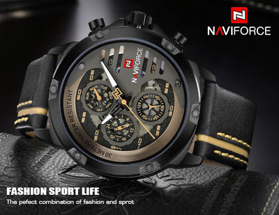 Men's NAVIFORCE Luxury Leather Quartz Sport Watch