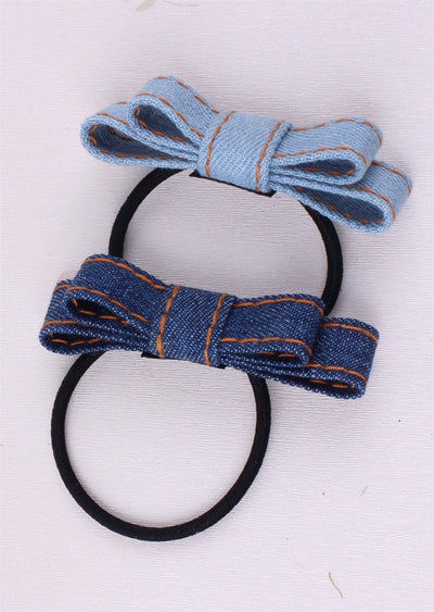 Bowknot Elastic Hair bands Handmade Blue Denim Leisure Girls Women Barrette Hair Accessories