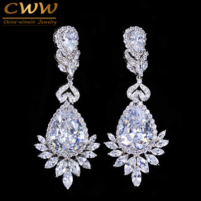 CWWZircons Elegent Evening Dinner Part Wedding Jewelry Luxury Long CZ Crystal Big Drop Dangle Earrings For Brides CZ055