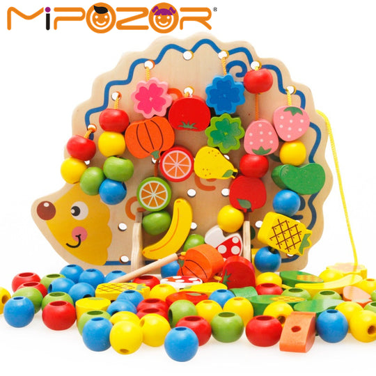 MIPOZOR Learning Education Wooden Puzzle Toys 82 Pcs Hedgehog Fruit Beads Montessori Oyuncak Educational Toy For Children