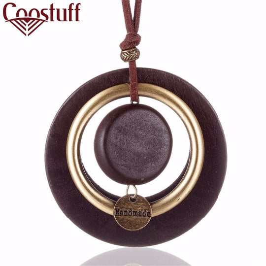 vintage woman choker necklace Fashion Jewelry Wooden pendant "Handmade" Long necklace for women collares mujer kolye