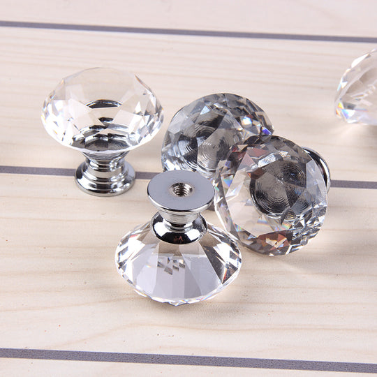 10 Pack: Diamond-Shape Crystal Glass Knob Cupboard Handle - 30mm
