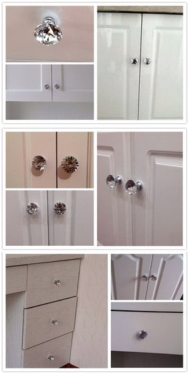 10 Pack: Diamond-Shape Crystal Glass Knob Cupboard Handle - 30mm