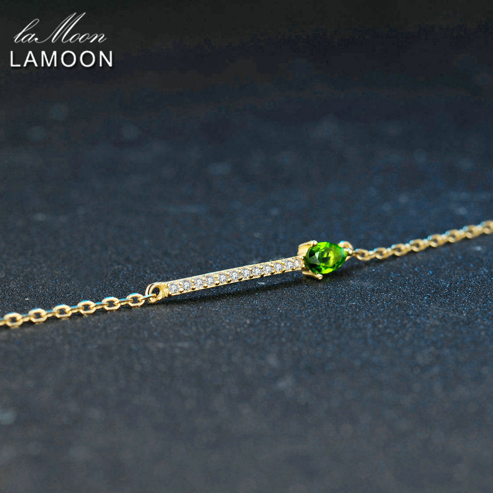 LAMOON 3x5mm 100% Natural Green Diopside 925 Sterling Silver Jewelry  Chain Charm Bracelet S925 LMHI041