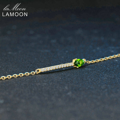 LAMOON 3x5mm 100% Natural Green Diopside 925 Sterling Silver Jewelry  Chain Charm Bracelet S925 LMHI041