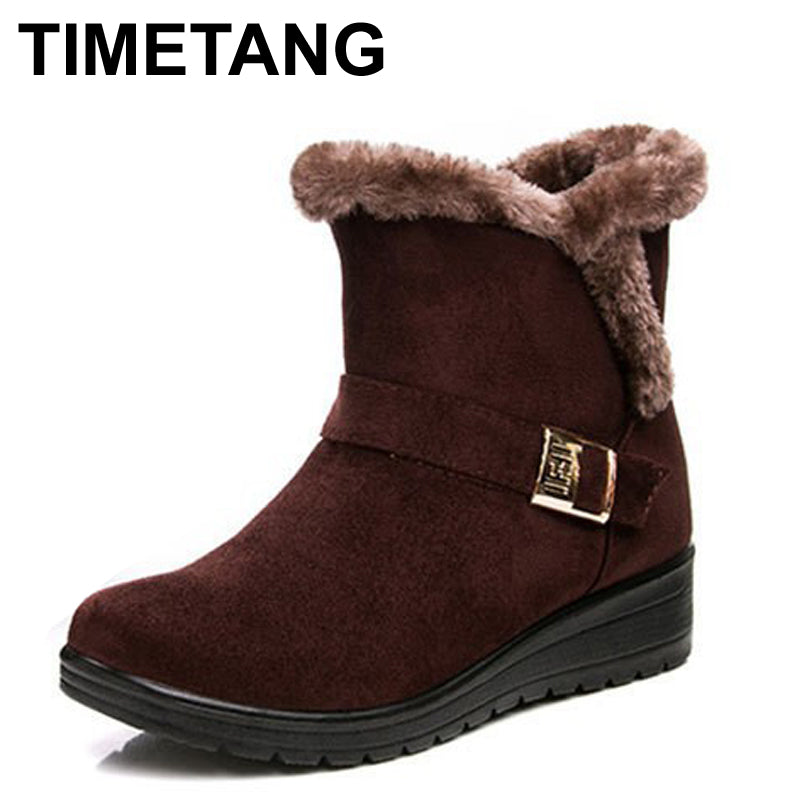 TIMETANG Women Boots Fashion Warm Snow Boots Ankle Winter Boots For Women Shoes Black Red Plus Size 41
