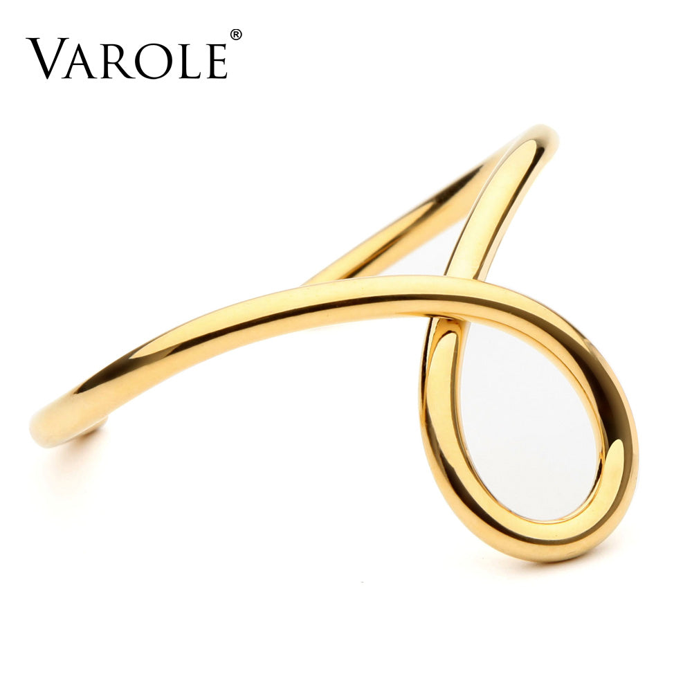 VAROLE Simple Lines Exaggerated Bracelets & Bangles for Women Cuff Bangle Gold/Silver Colors Noeud Armband Pulseiras
