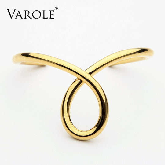 VAROLE Simple Lines Exaggerated Bracelets & Bangles for Women Cuff Bangle Gold/Silver Colors Noeud Armband Pulseiras