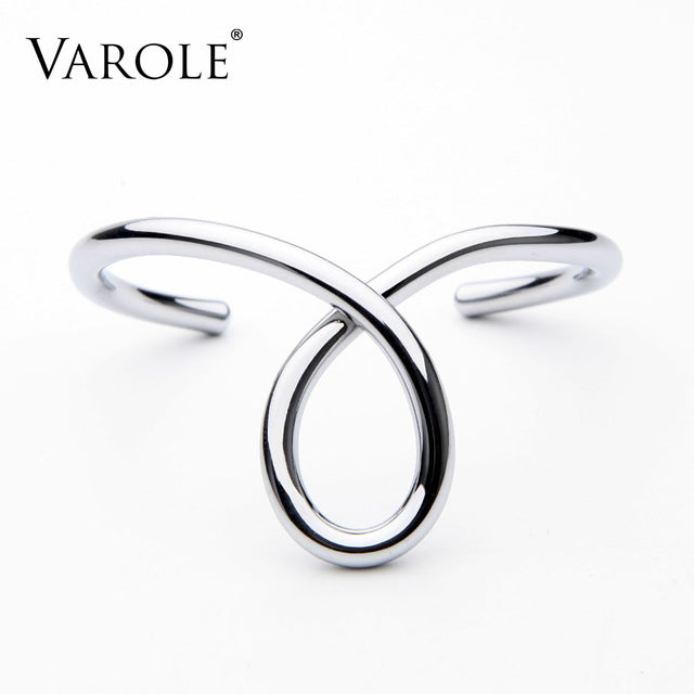 VAROLE Simple Lines Exaggerated Bracelets & Bangles for Women Cuff Bangle Gold/Silver Colors Noeud Armband Pulseiras