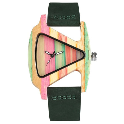 Women's Colorful Wooden Triangular Quartz Wristwatch